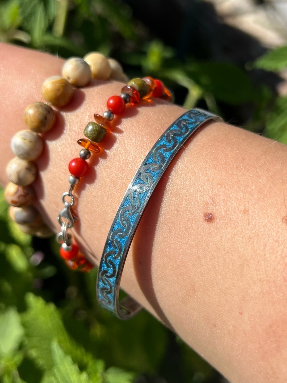 Sterling Silver Crushed Turquoise Bangle
